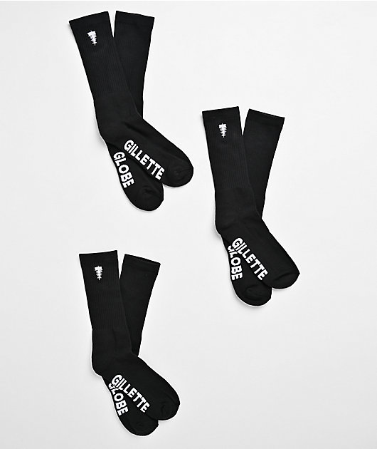 Globe Gillette 3 Pack Black Crew Socks