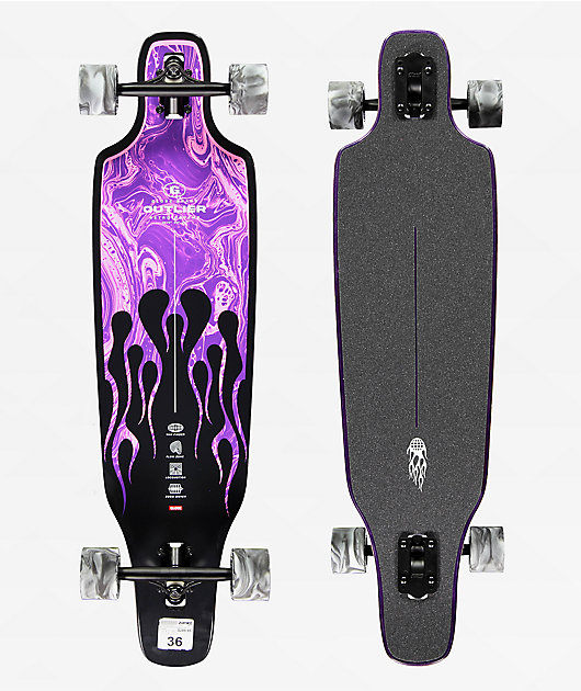 Globe Outlier Purple Flame 36 Black Longboard with Colorful Flame Design main image 0