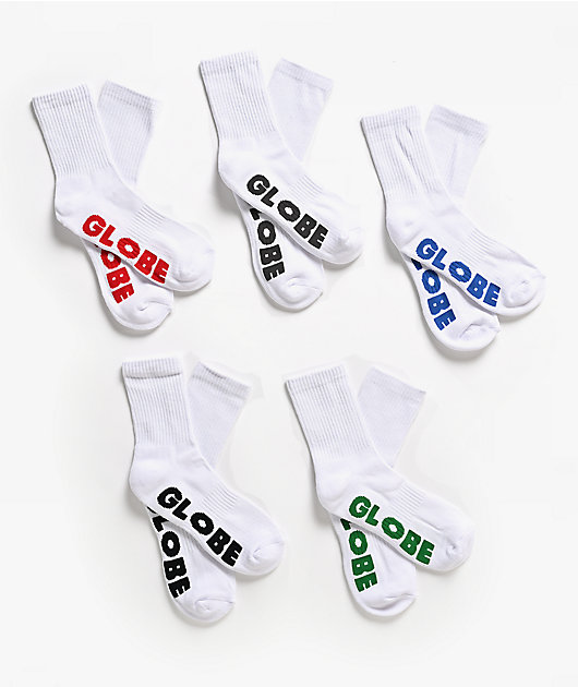 Globe Stealth 5 Pack White Crew Socks