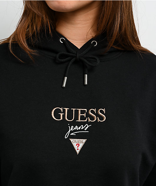 Guess Jeans Baker Black Boxy Crop Hoodie