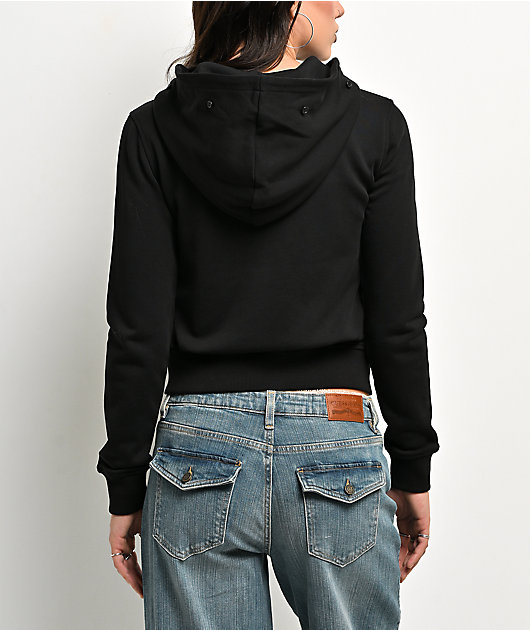 Guess Jeans Black Faux Fur Crop Zip Hoodie