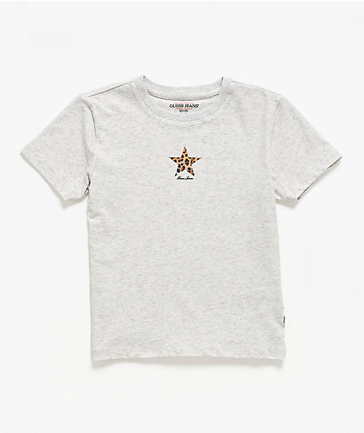 Guess Jeans Cheetah Star Grey Crop T-Shirt