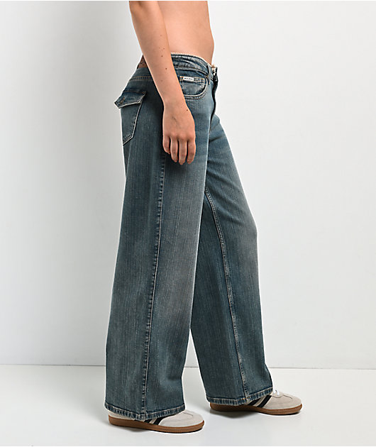 Guess Jeans G11 Lace Blue Wash Wide Leg Jeans
