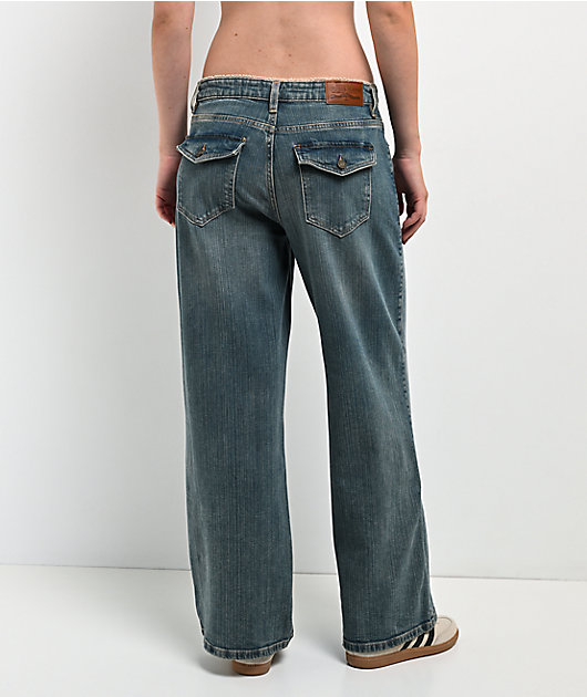 Guess Jeans G11 Lace Blue Wash Wide Leg Jeans