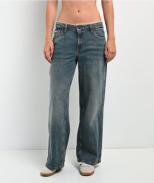 Guess Jeans G11 Lace Blue Wash Wide Leg Jeans