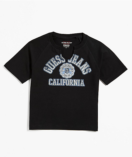 Guess Jeans Notch Neck Black Crop T-Shirt