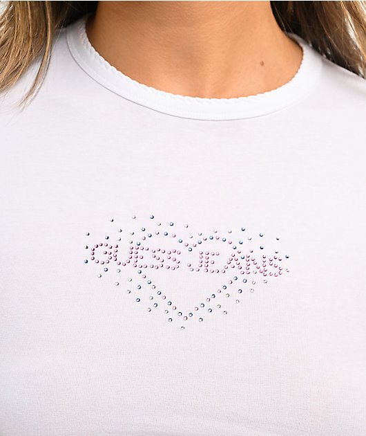 Guess Jeans Rhinestone Heart White Crop T-Shirt