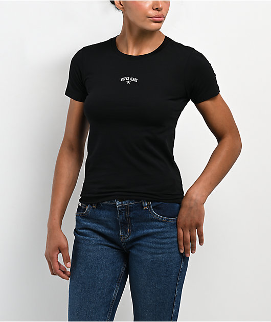 Guess Jeans Star Embroidered Black T-Shirt