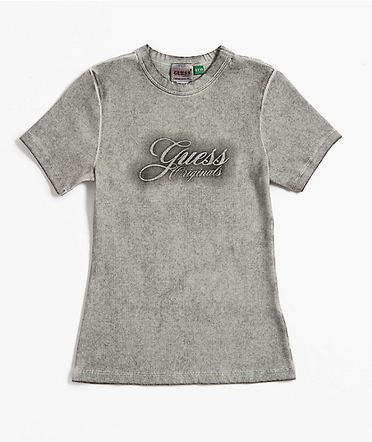 Guess Originals Eco Ribbed Spray Grey Wash T-Shirt