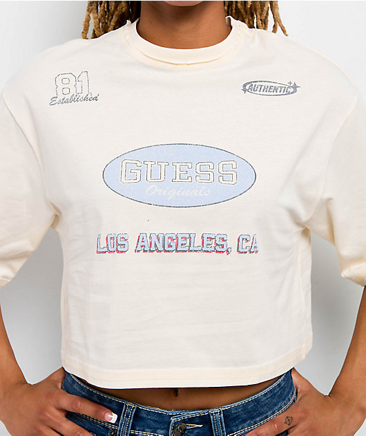 Guess Raw Edge Natural Boxy Crop T-Shirt