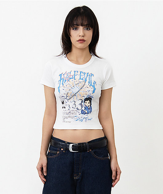 HALF EVIL Angel White Crop T-Shirt