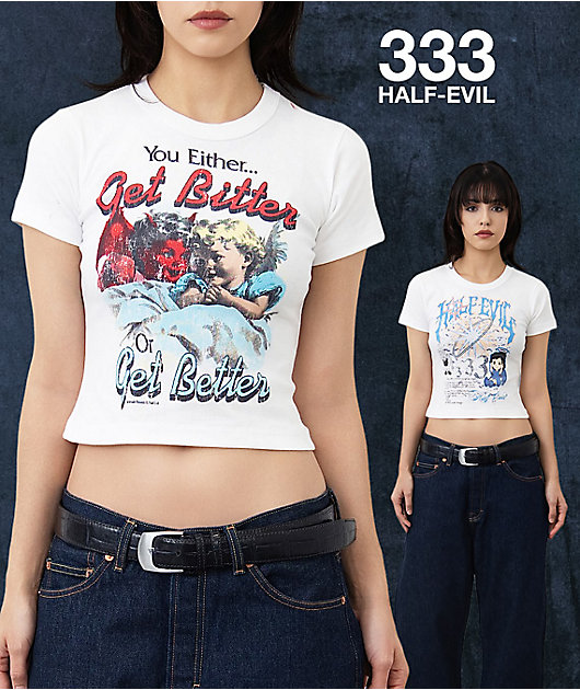 HALF EVIL Bitter Or Better White Crop T-Shirt
