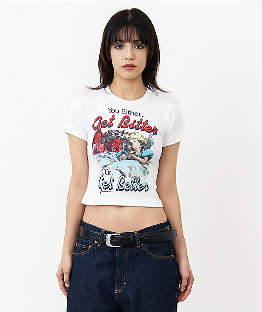 HALF EVIL Bitter Or Better White Crop T-Shirt