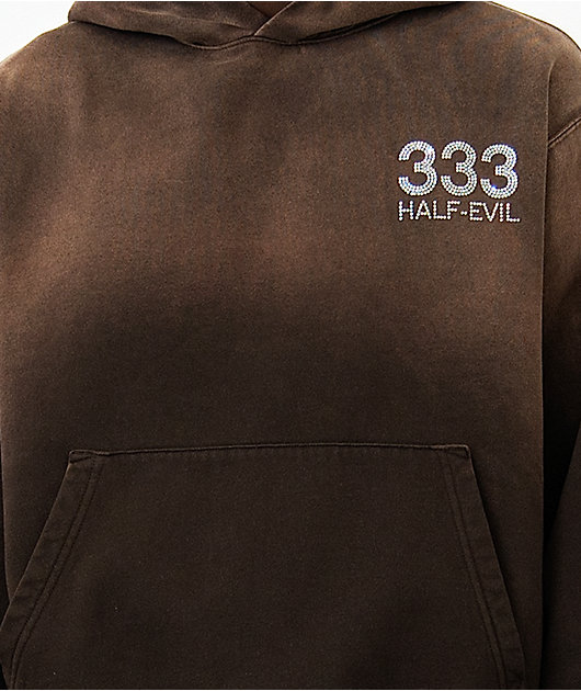 HALF EVIL Rhinestone Brown Wash Hoodie