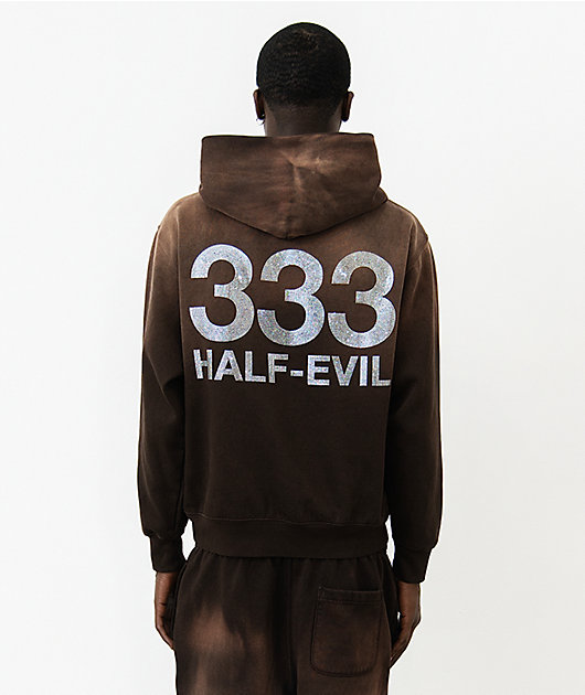 HALF EVIL Rhinestone Brown Wash Hoodie