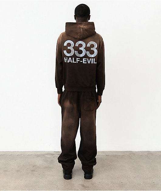 HALF EVIL Rhinestone Brown Wash Sweatpants