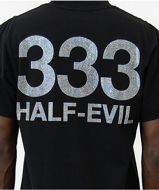 HALF EVIL Rhinestone Logo Black T-Shirt