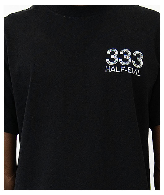 HALF EVIL Rhinestone Logo Black T-Shirt