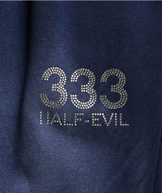 HALF EVIL Rhinestone Navy Wash Sweatpants
