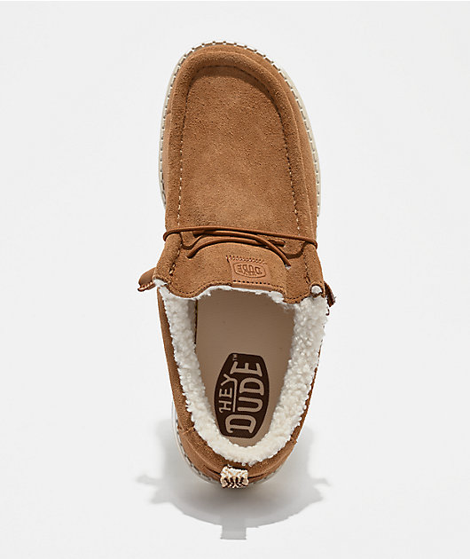 HEYDUDE Wally Suede Shearling Lion Orange & White Shoes