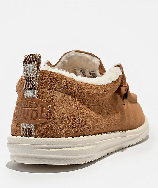 HEYDUDE Wally Suede Shearling Lion Orange & White Shoes