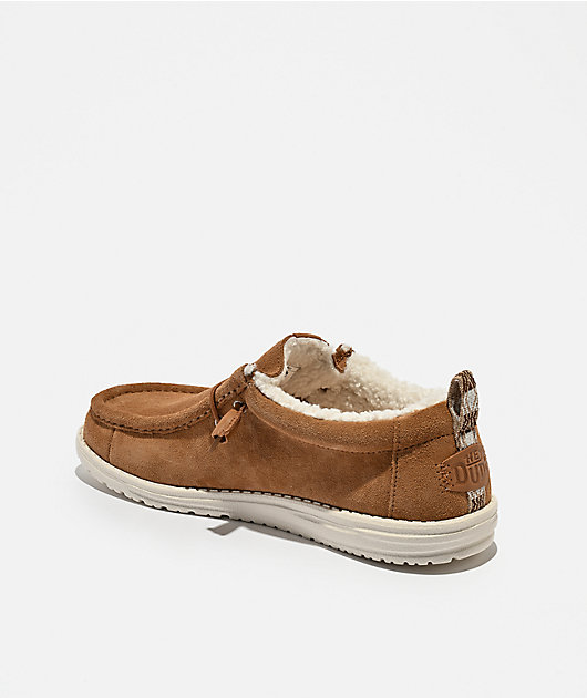 HEYDUDE Wally Suede Shearling Lion Orange & White Shoes