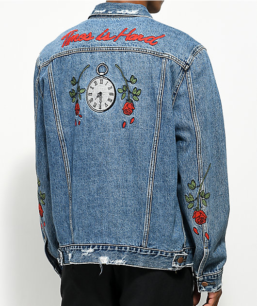 denim jacket with roses