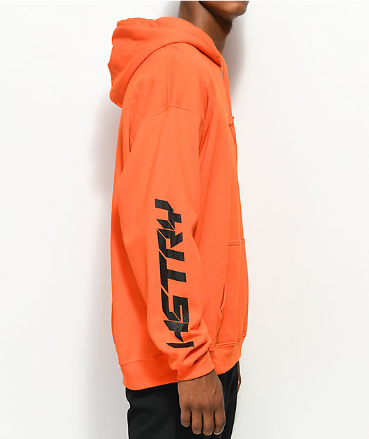 Hoodie with writing on sleeve on sale