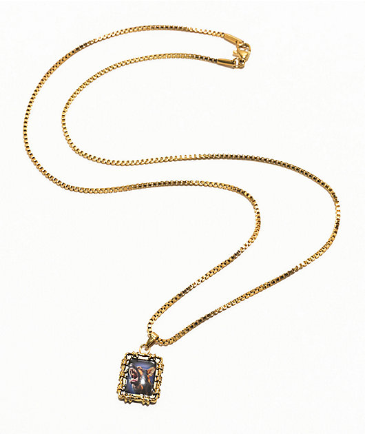 HUF Barbed Wire Dog Pendant 22" Gold Chain Necklace