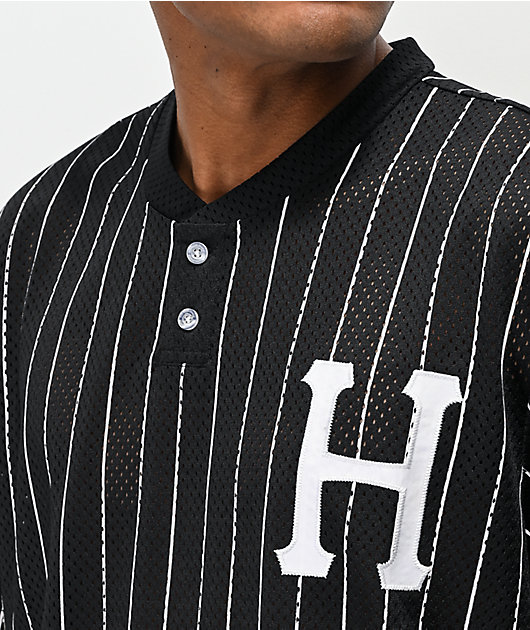 HUF Bronx Black & White Henley Mesh Baseball Jersey