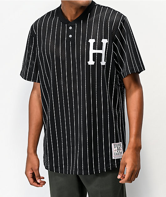 ★国内在庫/即発可*HUF*BRONXベースボールヘンリートップ★ HUF Bronx Black & White Henley Mesh Baseball Jersey | Zumiez