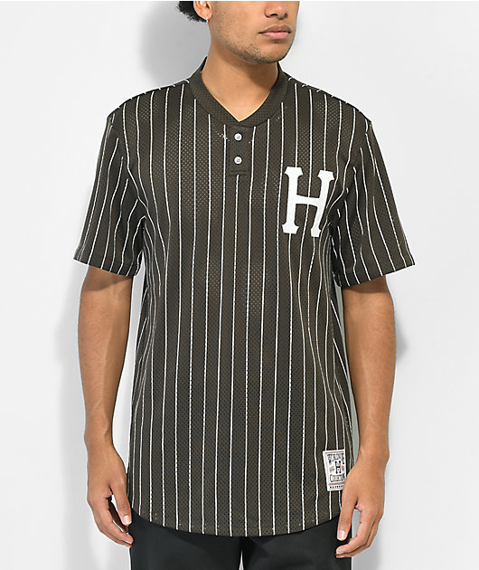 HUF Bronx Henley Mesh camiseta de béisbol marrón y blanca