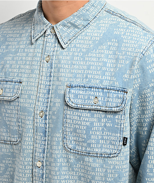 HUF Ceremony Blue Button Up Long Sleeve Denim Shirt