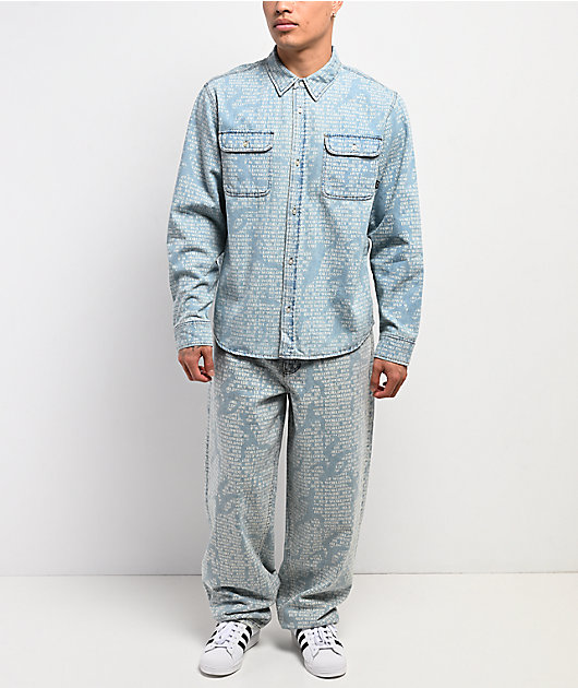 HUF Ceremony Blue Button Up Long Sleeve Denim Shirt