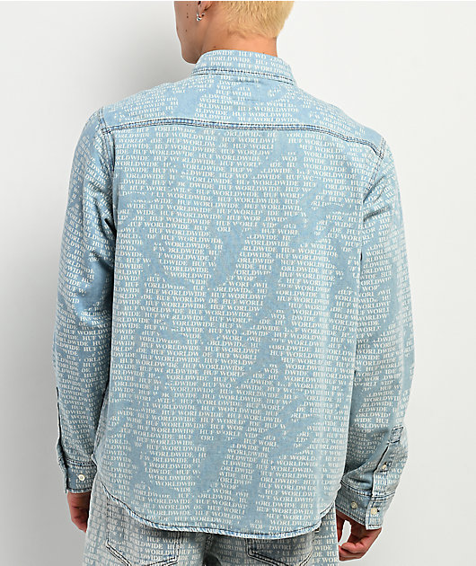 HUF Ceremony Blue Button Up Long Sleeve Denim Shirt