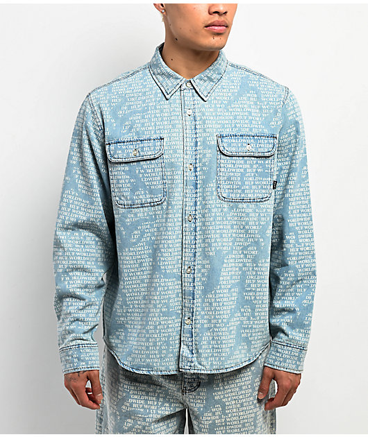HUF Ceremony Blue Button Up Long Sleeve Denim Shirt