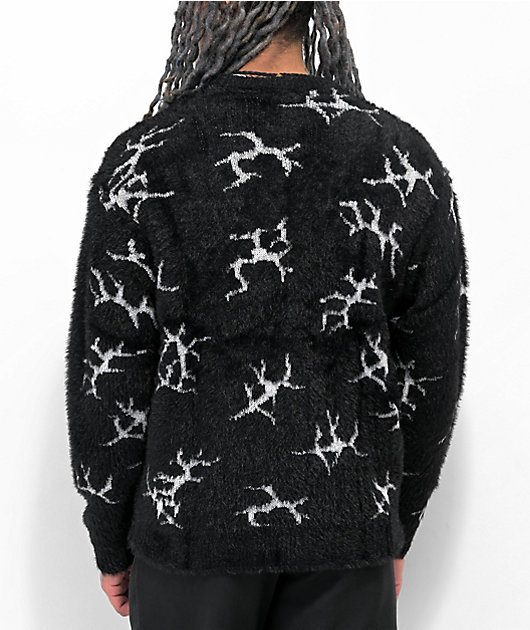 HUF Cracked Black Cardigan Sweater