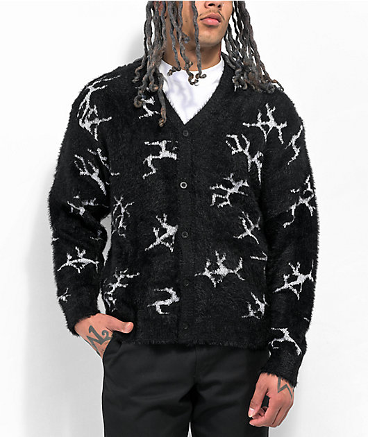 HUF Cracked Black Cardigan Sweater