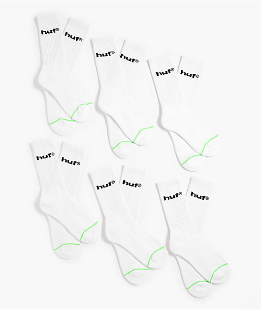 HUF Eightynine Logo 6 Pack White Crew Socks