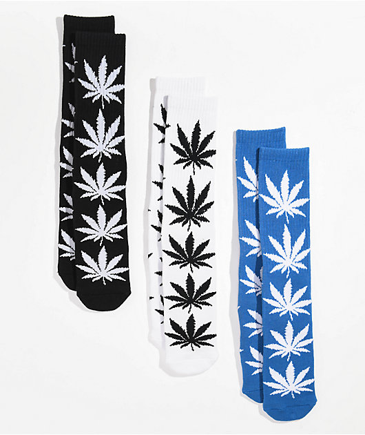 HUF Essentials Black White Blue 3 Pack Crew Socks Zumiez