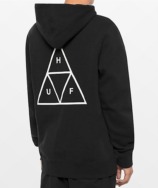 huf roses triple triangle black pullover hoodie