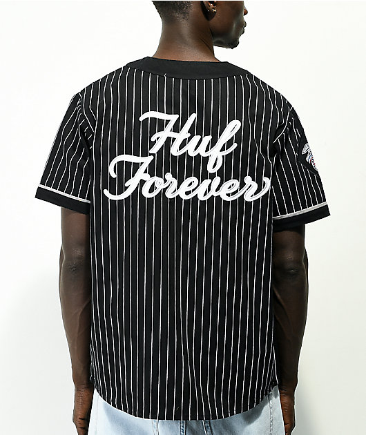 HUF Forever Black & White Pinstripe Baseball Jersey