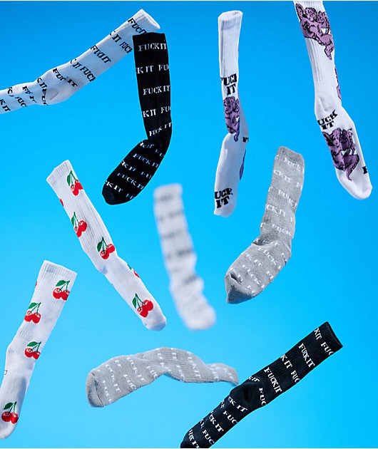 HUF Fuck It 3 Pack Black, White & Grey Crew Socks | Zumiez