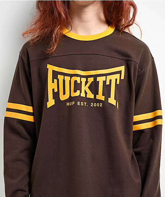 HUF Fuck It Brown & Yellow Long Sleeve Football Shirt