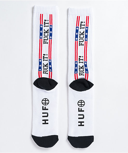 HUF Fuck It Flag White Crew Socks