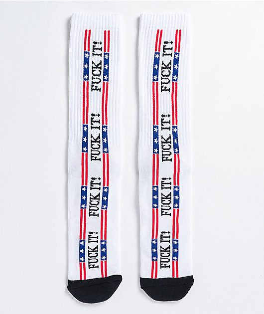 HUF Fuck It Flag White Crew Socks