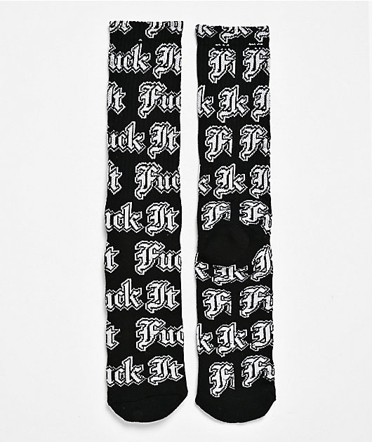 HUF Fuck It Old English Black Crew Socks