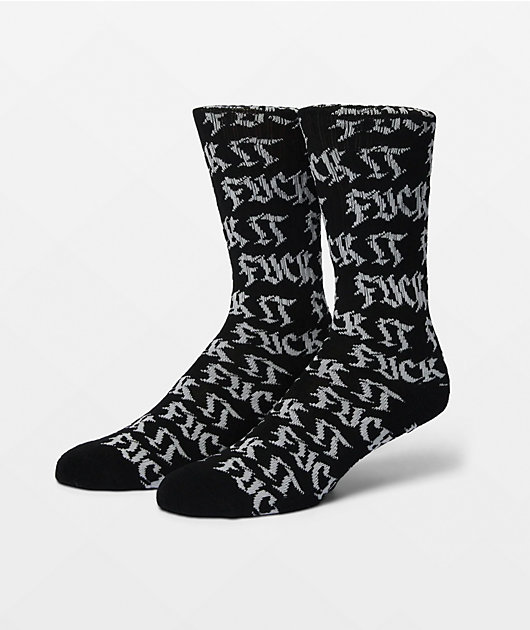 HUF Fuck It Old Style Black Crew Socks