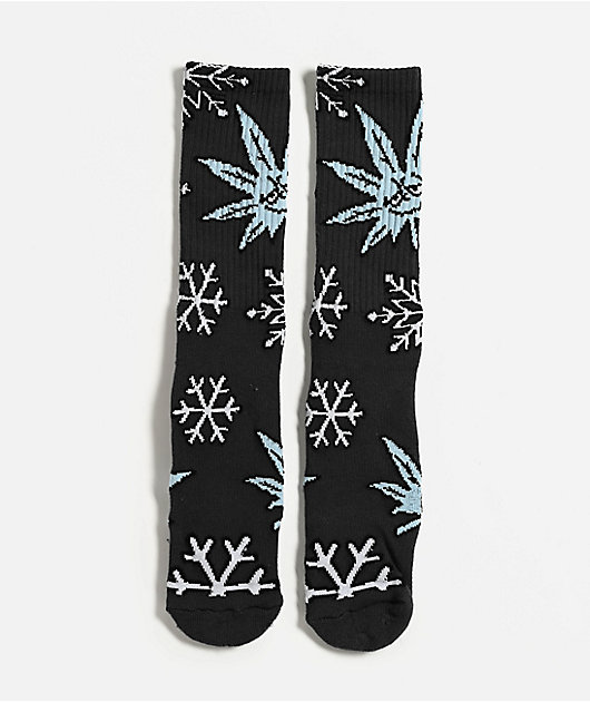 HUF Green Buddy Snowflakes Charcoal Crew Socks