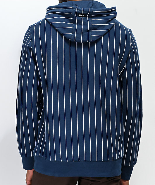 HUF League sudadera con capucha azul y blanca de rayas